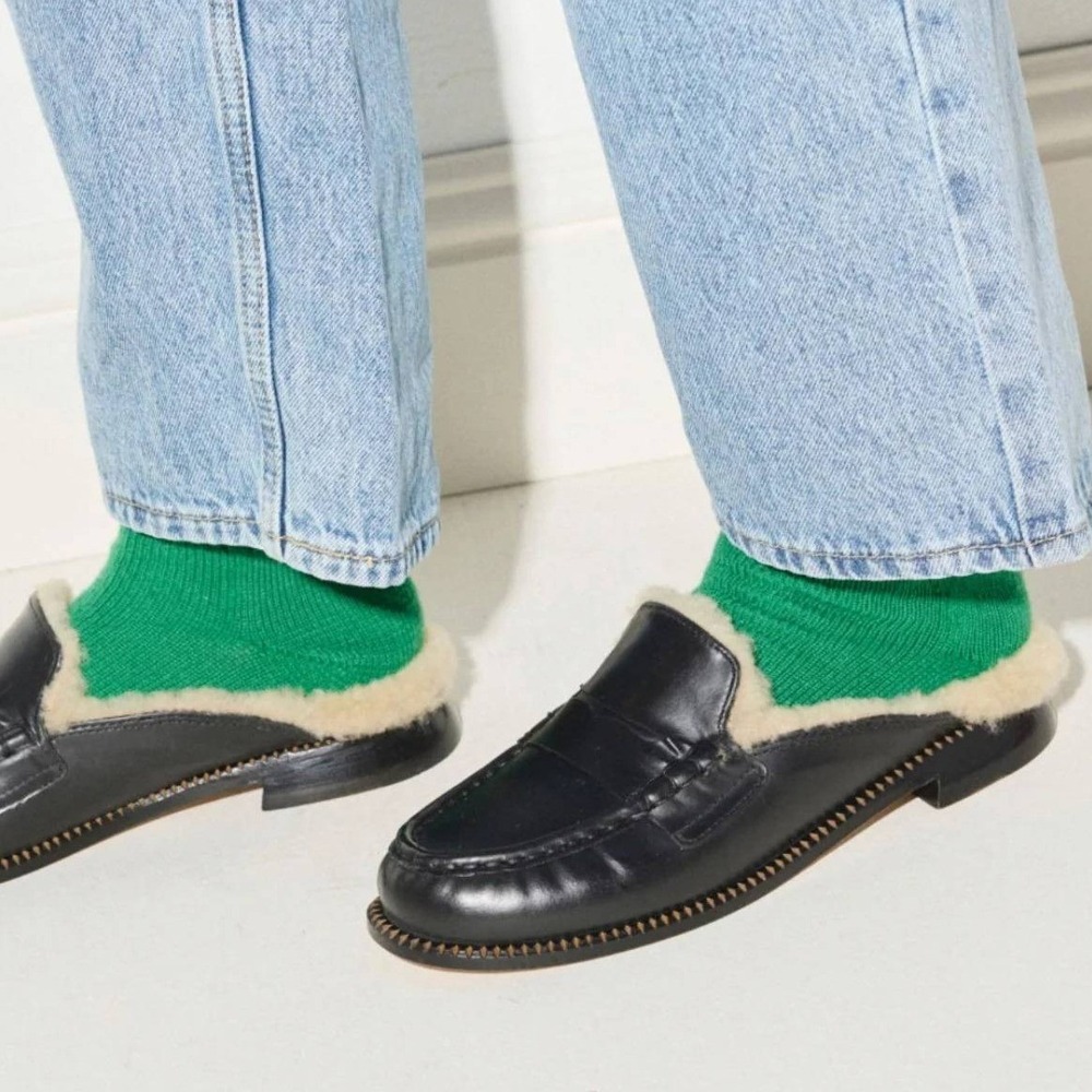 Freda Salvador Black Leather Shearling-Lined Mules